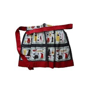 MCM Vintage Cotton Half Apron Linen With Kitchen Gadgets Design Bold Colors